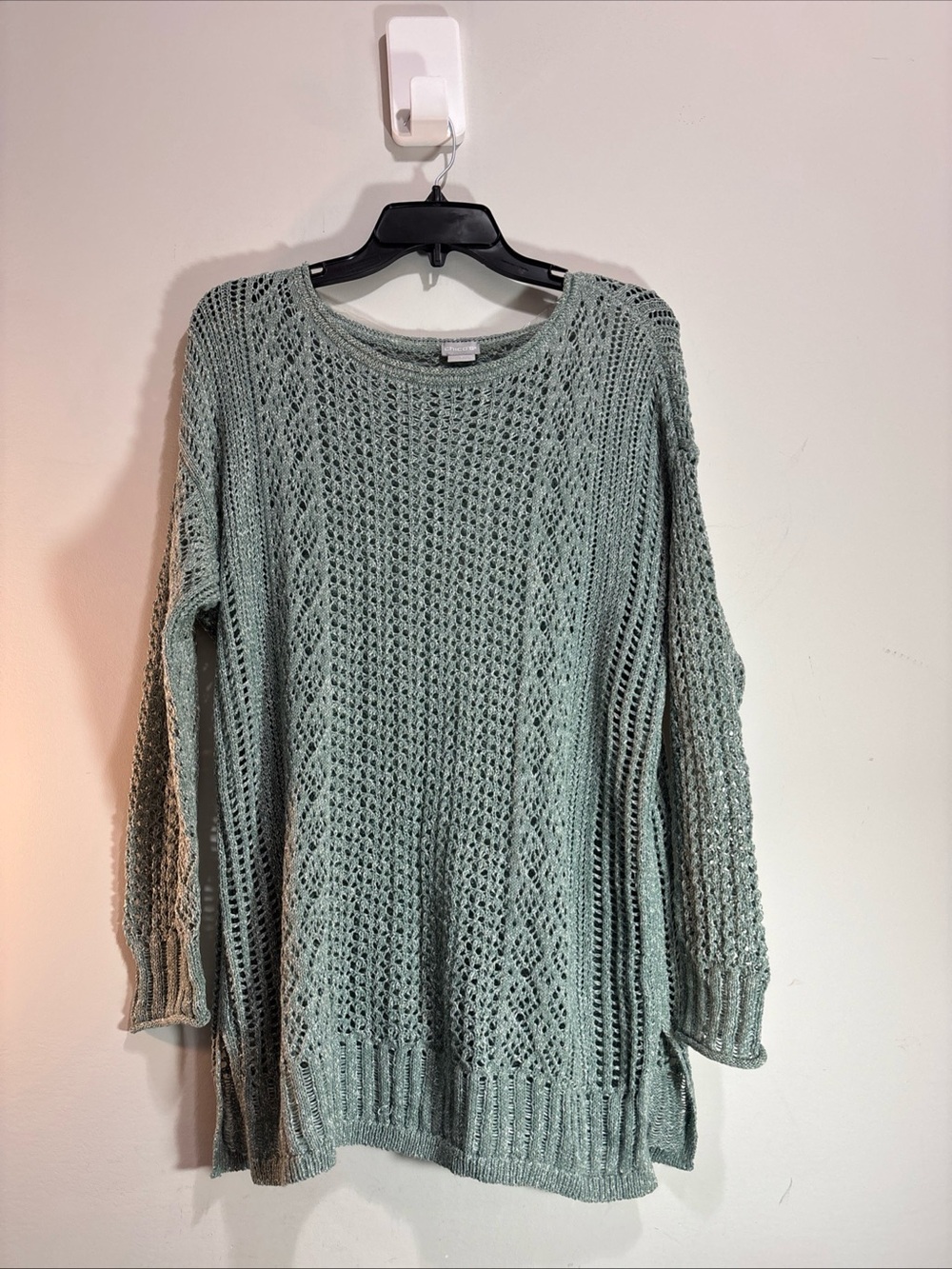 Chico Light Sage Knit Openwork Sweater - Women. 1376